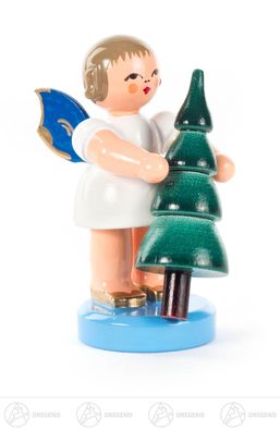 Engel mit Weihnachtsbaum stehend blaue Flügel H=ca 6 cm NEU Erzgebirge Weihnachtsfigu