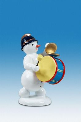 Holzfigur Schneemann Musikant mit großer Trommel und Becken Höhe 6,5cm NEU Schnee