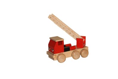 Holzspielzeug Feuerwehr mit Leiter bunt Länge ca. 10 cm NEU Holzauto