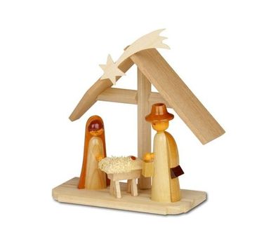 Miniaturfigur Christi Geburt auf Sockel natur HxBxT 9,3x8,9x3,5cm NEU Holz