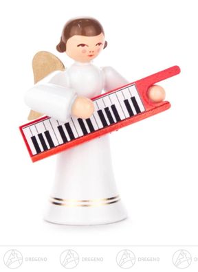 Engel mit Keyboard, langer Rock, farbig H=ca 6 cm NEU Weihnachtsfigur Holzfigur