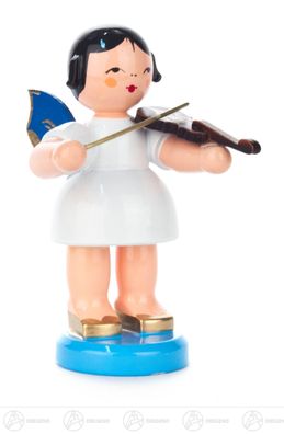 Engel mit Violine stehend groß, blaue Flügel H=ca 9 cm NEU Erzgebirge Weihnachtsfigur