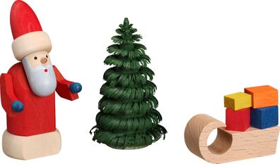 Miniatur Weihnachtsmann mit Schlitten Höhe = 8cm NEU Seiffen Erzgebirge Holzfigu