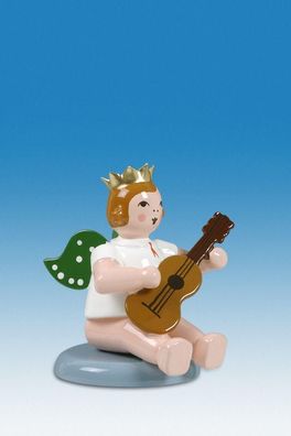 Holzfigur Engel sitzend mit Gitarre und Krone Höhe 6cm Engelmusikanten sitzend mi