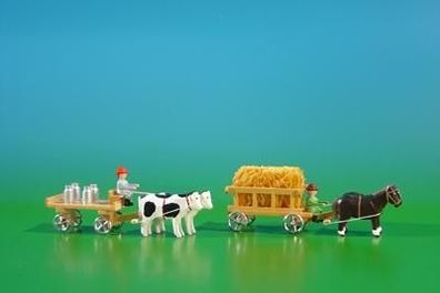 Miniaturen Tafelwagen und Leiterwagen mit Kutscher natur BxH 9x3,5cm NEU Miniatur