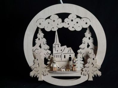 Fensterbild mit Striezelkinder Kirche und Beleuchtung BxHxT 32x32x4cm NEU Lichter