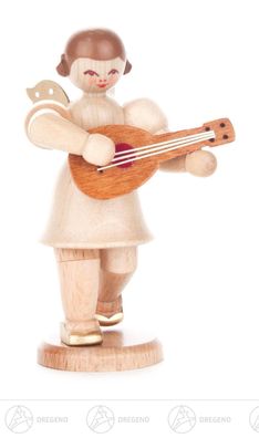 Engel mit Mandoline, kurzer Rock, natur H=6,5 cm NEU Weihnachtsfigur Holzfigur