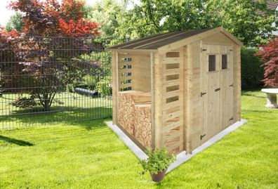 Gartenhütte Holz Velden - 2,56 x 2,00 Meter aus 19mm Blockbohlen mit Kaminholzun