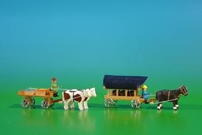 Miniaturen Tafelwagen und Planwagen mit Kutscher natur BxH 9x3,5cm NEU Miniaturg