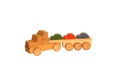 Holzspielzeug Sattelzug mit Autoauflieger bunt Länge ca. 15 cm NEU Holzauto Holz