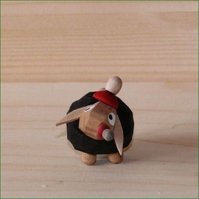 Holzfigur Schaf mit roter Mütze dunkel Höhe 3cm NEU Figuren Schnitzen Holz