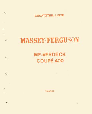 Ersatzteilliste Massey Ferguson MF Verdeck Coupe 400