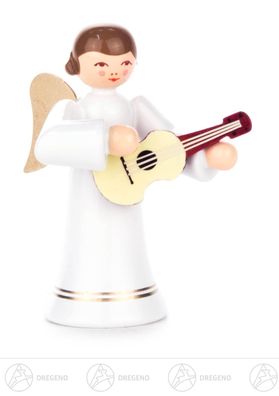 Engel mit Gitarre, langer Rock, farbig H=ca 6 cm NEU Weihnachtsfigur Holzfigur