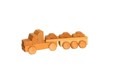 Holzspielzeug Sattelzug mit Autoauflieger natur Länge ca. 15 cm NEU Holzauto