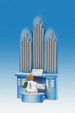 Holzfigur Engel an der Orgel &amp; Krone Höhe 6cm NEU Holzengel Instrument Seiffen Er