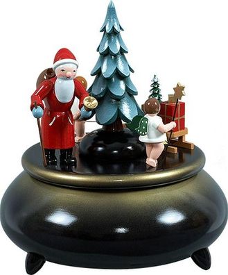 Spieldose Weihnachtsmann mit Engel und Schlitten ØxH 18x20cm NEU Spieluhr