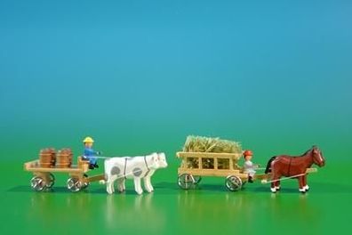 Miniaturen Tafelwagen und Leiterwagen mit Kutscher natur BxH 9x3,5cm NEU Miniatu