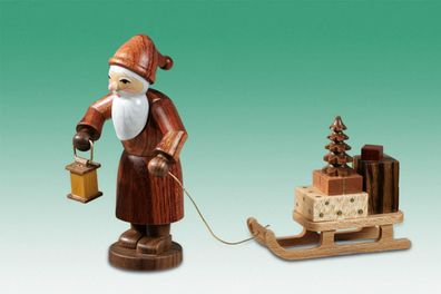 Holzfigur Weihnachtsmann mit Laterne und Schlitten natur Höhe 6,5cm NEU Holzengel