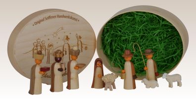 Miniaturfiguren Christi Geburt natur in der Spanschachtel Höhe=13,5cm NEU Holz