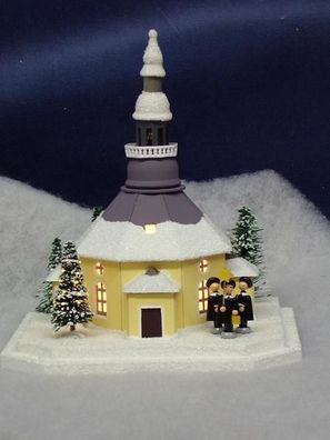 Lichterhaus Seiffener Kirche mit Kurrende und Weihnachtsbaum LxBxH ca 18,5 x 16,