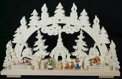 Schwibbogen mit Kirche Weihnachtsmarkt und Beleuchtung BxHxT 50x31x7cm NEU Lichte