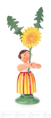 Ostern &amp; Frühjahr Blumenmädchen mit Löwenzahn H=ca 11,5 cm NEU Erzgebirge