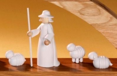 Holzfiguren Schäfer mit Schafen 4tlg. BxTxH= 5x6x11cm NEU Miniatur Figuren