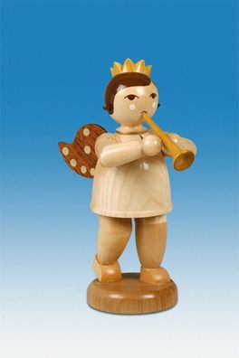 Holzfigur Engel mit Trompete und Krone Höhe 22cm NEU Holzengel Instrument Seiffen