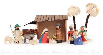 Krippen und Zubehör Weihnachtskrippe mit Stall, farbig (15) 3,5 cmx5,5 cmx3 cm