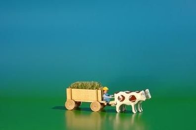 Miniaturen Kastenwagen mit Kutscher mit Gras natur BxH 9x3,5cm NEU Miniaturgespan