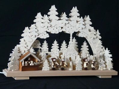 Schwibbogen mit Weihnachtsmarkt Laternenkinder und Beleuchtung BxHxT 50x34x7cm