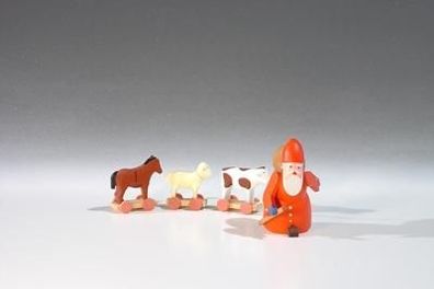 Holzfigur Weihnachtsmann mit Tieren Höhe 4,5cm NEU Reifenspielzeug Spielzeug Fahr