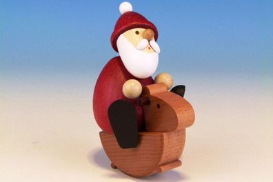 Holzfigur Weihnachtsmann auf Schaukelpferd HxBxT 10,5x6x7,5cm NEU Seiffen