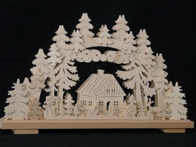 Schwibbogen mit Haus im Wald und Beleuchtung BxHxT 50x30x7cm NEU Lichterbogen