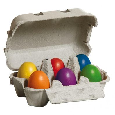 Erzi 6 Eier bunt im Karton Holzeier Kaufladen Kinderküche 17012