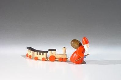 Holzfigur Weihnachtsmann mit Eisenbahn Höhe 4,5cm NEU Spielzeug Zug Eisenbahn Se