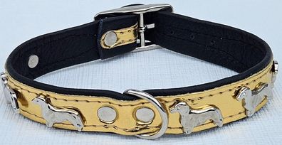 DACKEL Hundehalsband, Lack LEDER, Halsumfang 28-31 cm, Gold NEU