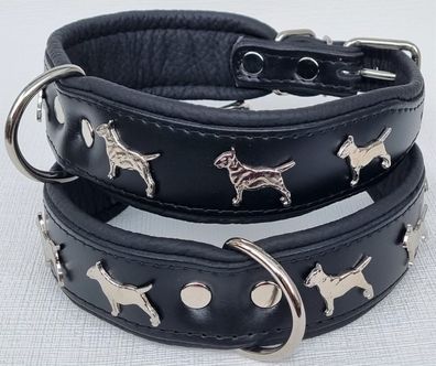 Bullterrier Hundehalsband - Halsumfang 42-50 cm, LEDER, Schwarz 11