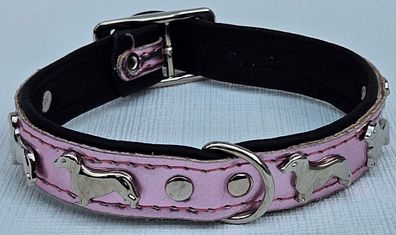 DACKEL Hundehalsband, Lack LEDER, Halsumfang 28-31 cm, Hell Rosa NEU