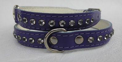 Hundehalsband - Halsband, Halsumfang 19-23,5 cm, Leder + Violett + Strass (19-01)