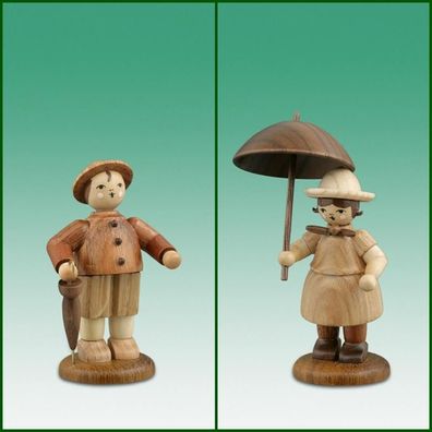 Holzfiguren Bauernpaar mit Schirm natur Höhe 7cm NEU Ganzjahresfigur Seiffen