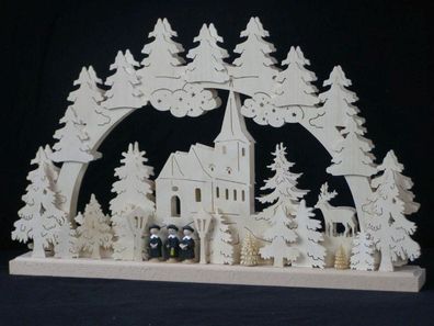 Schwibbogen mit Kurrende Kirche und Beleuchtung BxHxT 50x31x7cm NEU Lichterbogen