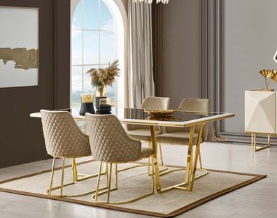 Essgruppe Luxus Essecke Esstisch Esstisch Stühle 7tlg Beige Gold Set