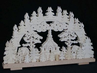 Schwibbogen mit Seiffener Kirche und Beleuchtung BxHxT 50x30x7cm NEU Lichterbogen