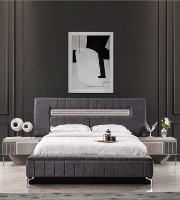 Doppelbett Garnitur Nachttische Schlafzimmer Bett 3tlg Grau Bettrahmen