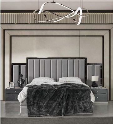 Garnitur Schlafzimmer Doppelbett Bett Nachttische 3tlg Grau Schrank
