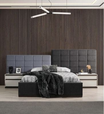 Schlafzimmerbett Garnitur Doppelbett Bett Nachttische 3tlg Grau Modern