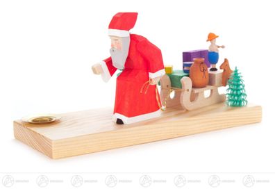 Schnitzerei Weihnachtsmann mit Schlitten, für Kerze d=14mm BxHxT 17 cmx9 cmx15,5