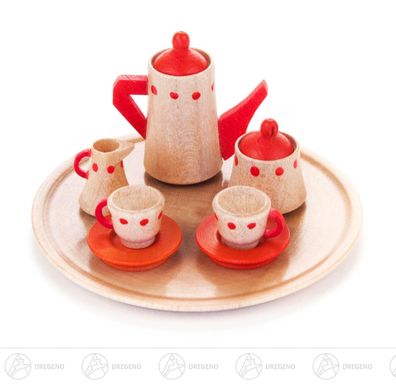 Spielzeug Mini-Kaffeeservice rund, rote Punkte (10) H=ca 3,5 cm NEU Erzgebirge