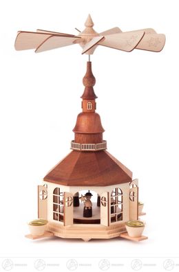 Pyramide mit Seiffener Kirche und Kurrende, für Kerzen d=14mm 20,5cmx29cmx20,5cm